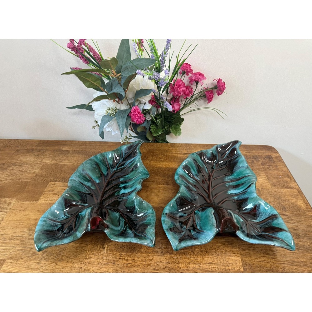 Vintage‎ Blue Mountain Pottery Leaf Dishes Canadian Pottery Green Drip Glaze